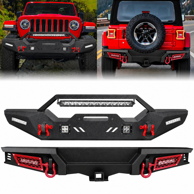 '18-'26 Jeep Wrangler JL/JLU 4xe 2/4 Door Front & Rear Bumpers Combo Kit with Sensor Hole