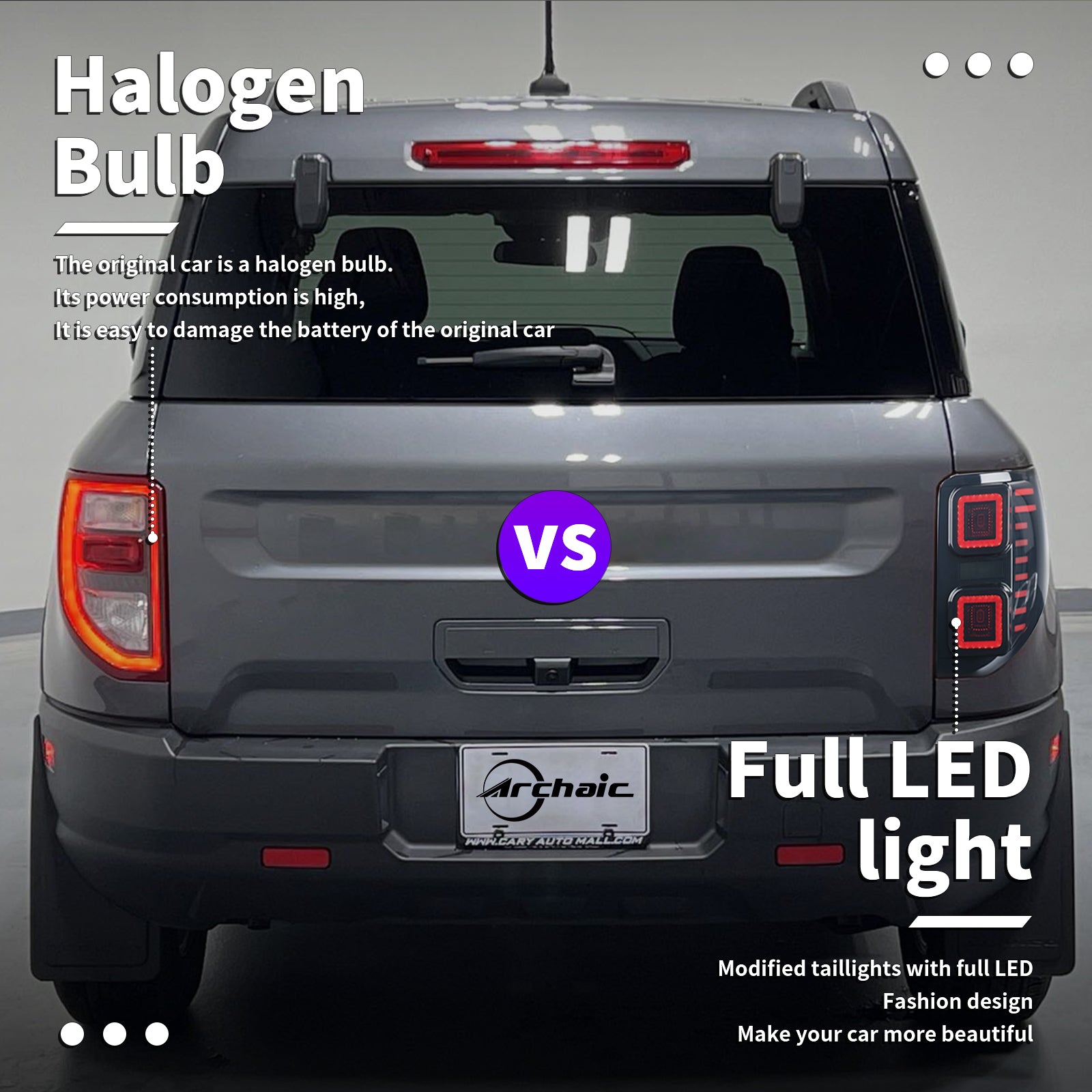 LED Tail Light Assembly Smoke PC & ABS for 2020-2026 Ford Bronco Sport Series (2Pcs/Set)