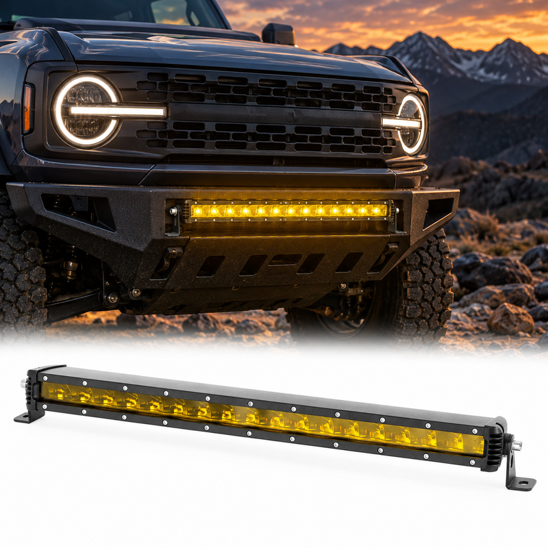 Yellow Single-Row LED Off-Road Light Bar with Mounting Brackets, 7–48 Inch