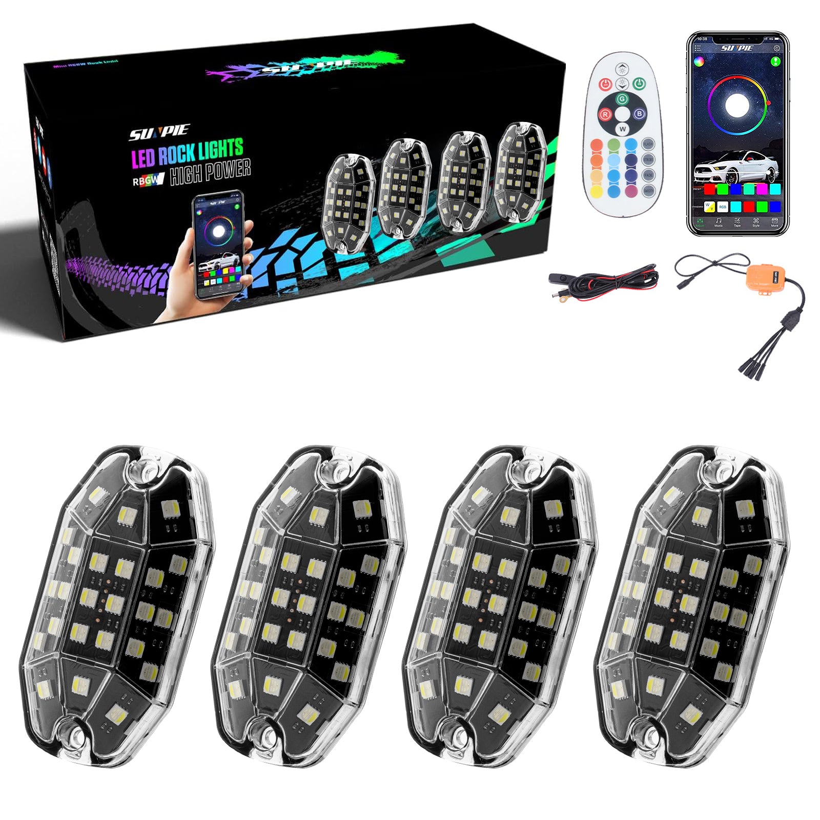 keep-a-rockin 三和 RX-492i Sunpie Fifteen-Sided Series RGBW 33 LEDs LED Rock Lights (4