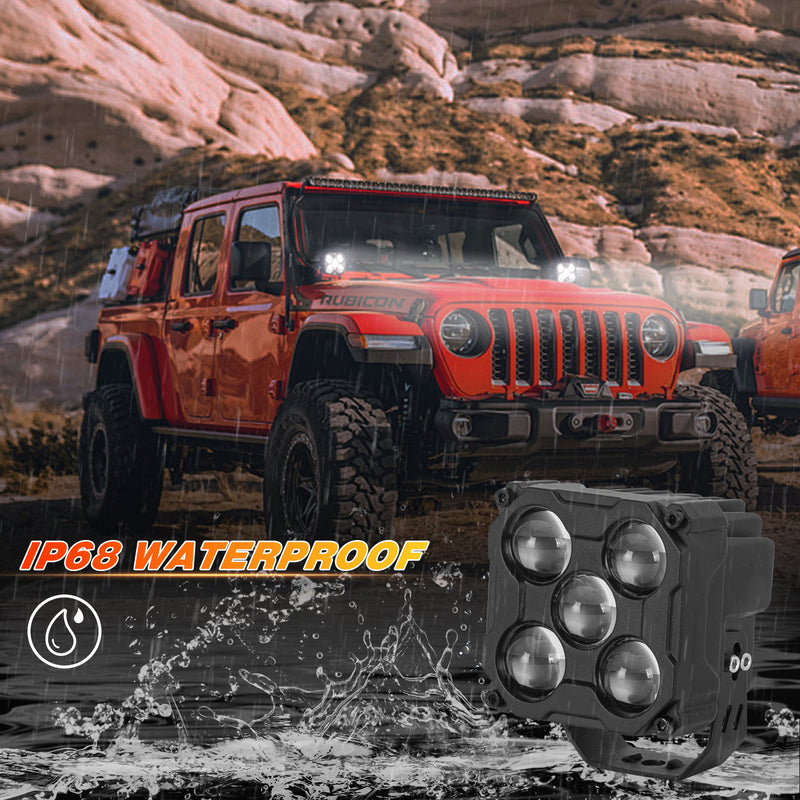 3.5" 170W LED Pod Lights, Dual Color White & Amber Off-Road Work Lights for Trucks and SUVs