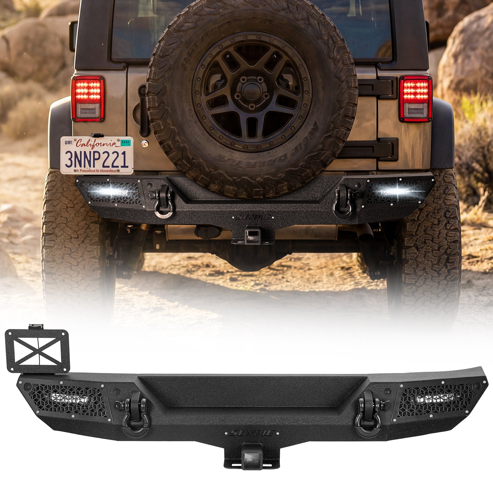 Rugged Carbon Steel Front & Rear Bumper Set for 2007-2018 Wrangler JK/JKU – Includes 6 Color Trim Kits & 2" Hitch