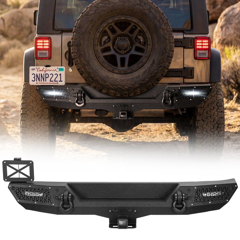 '07-'18 Jeep Wrangler JK JKU Rear Bumper with 2" Hitch Receiver & LED Lights (6 Colors Available)