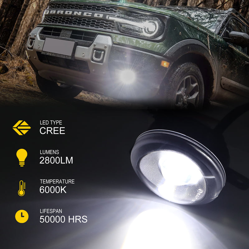 LED Fog Lights for 2021–2026 Ford Bronco Sport | Direct Replacement Bumper Fog Lamps (Pair)
