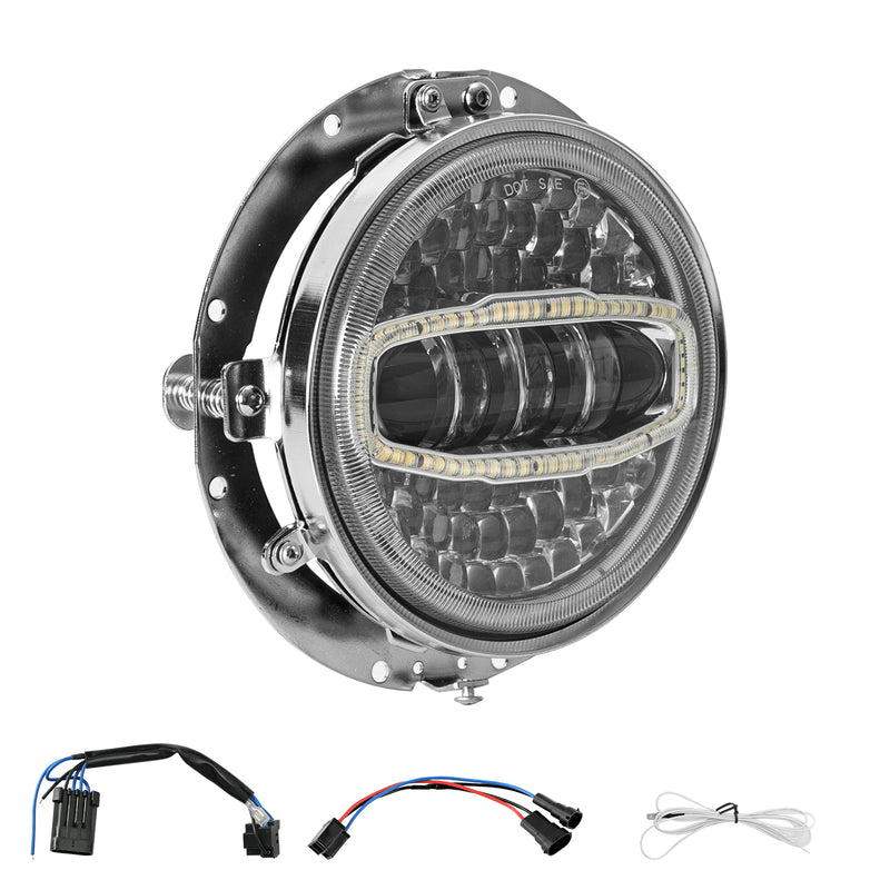 7-Inch 5D Lens LED Headlight Kit with DRL, Mounting Bracket & Wiring Adapters for Harley, Indian & Yamaha