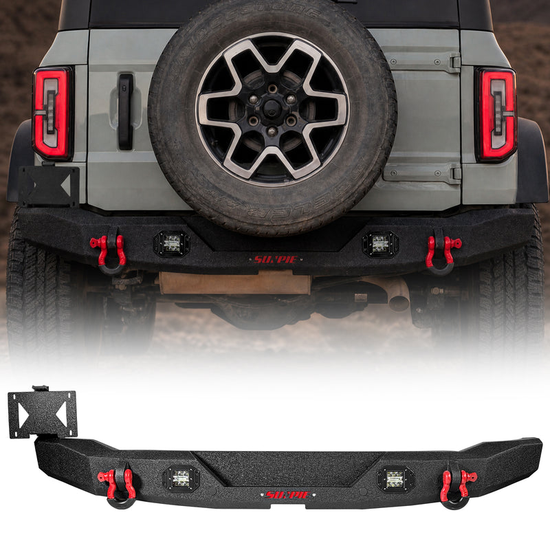 Ford Bronco Heavy Duty Steel Rear Bumper with LED Work Lights, Sensor Holes & D-Rings