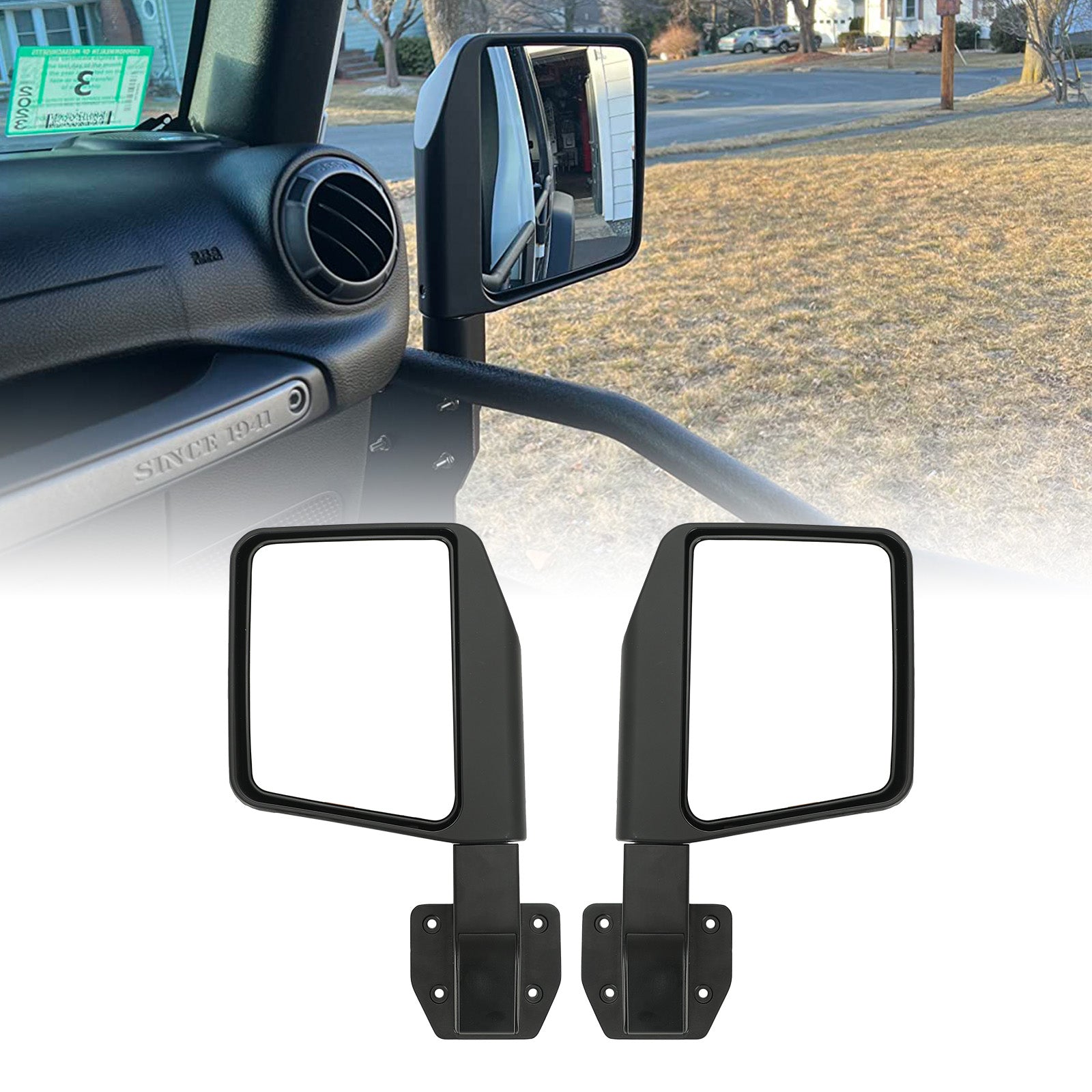 [1987-2026 Universal] 4-Bolt Half-Door Rearview Mirrors Pair for Jeep Wrangler YJ TJ LJ JK JL 4xe Gladiator JT