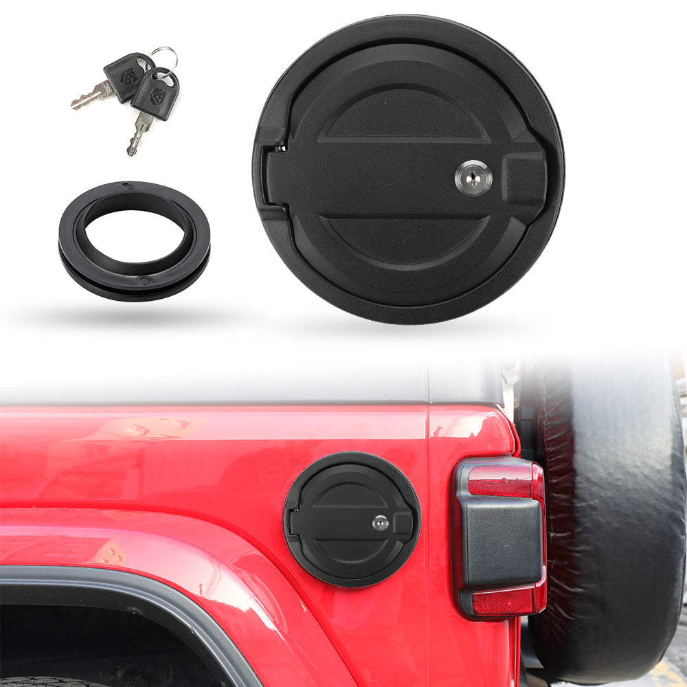 Locking Aluminum Fuel Filler Door Cover with key Accessories Compatible with 2018-2026 Jeep Wrangler 4xe JL JLU