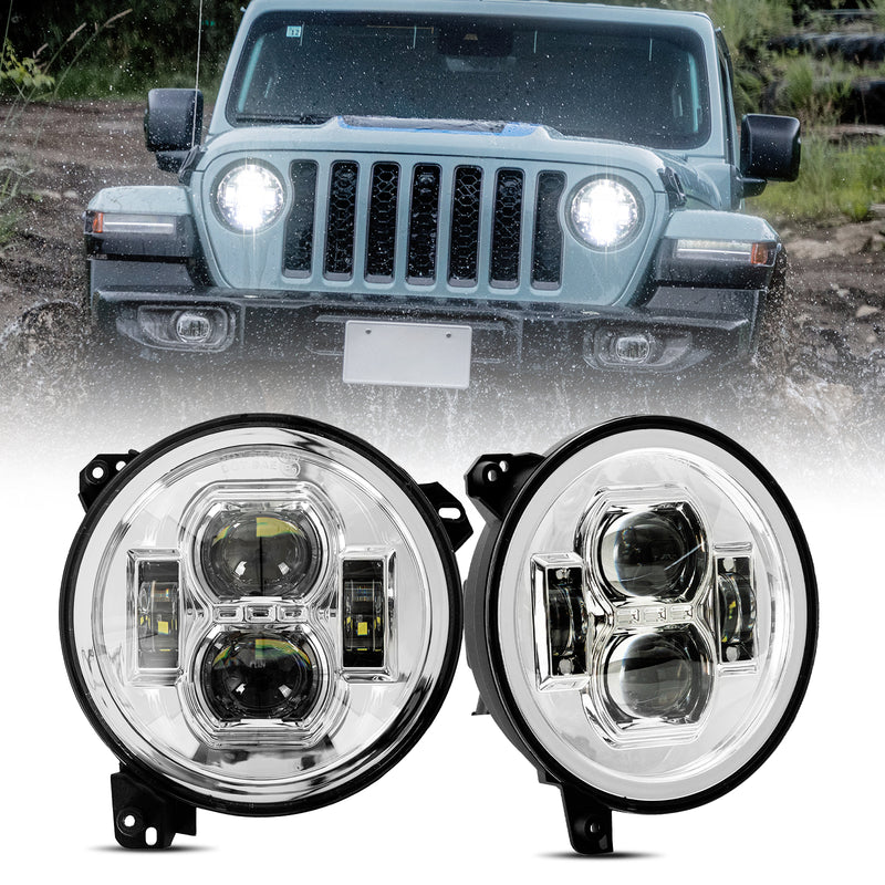 9 inch Black/Chrome High/Low Beam LED Headlights for '18-'26 Jeep Wrangler JL 4xe and Jeep Gladiator  (2pcs/set)
