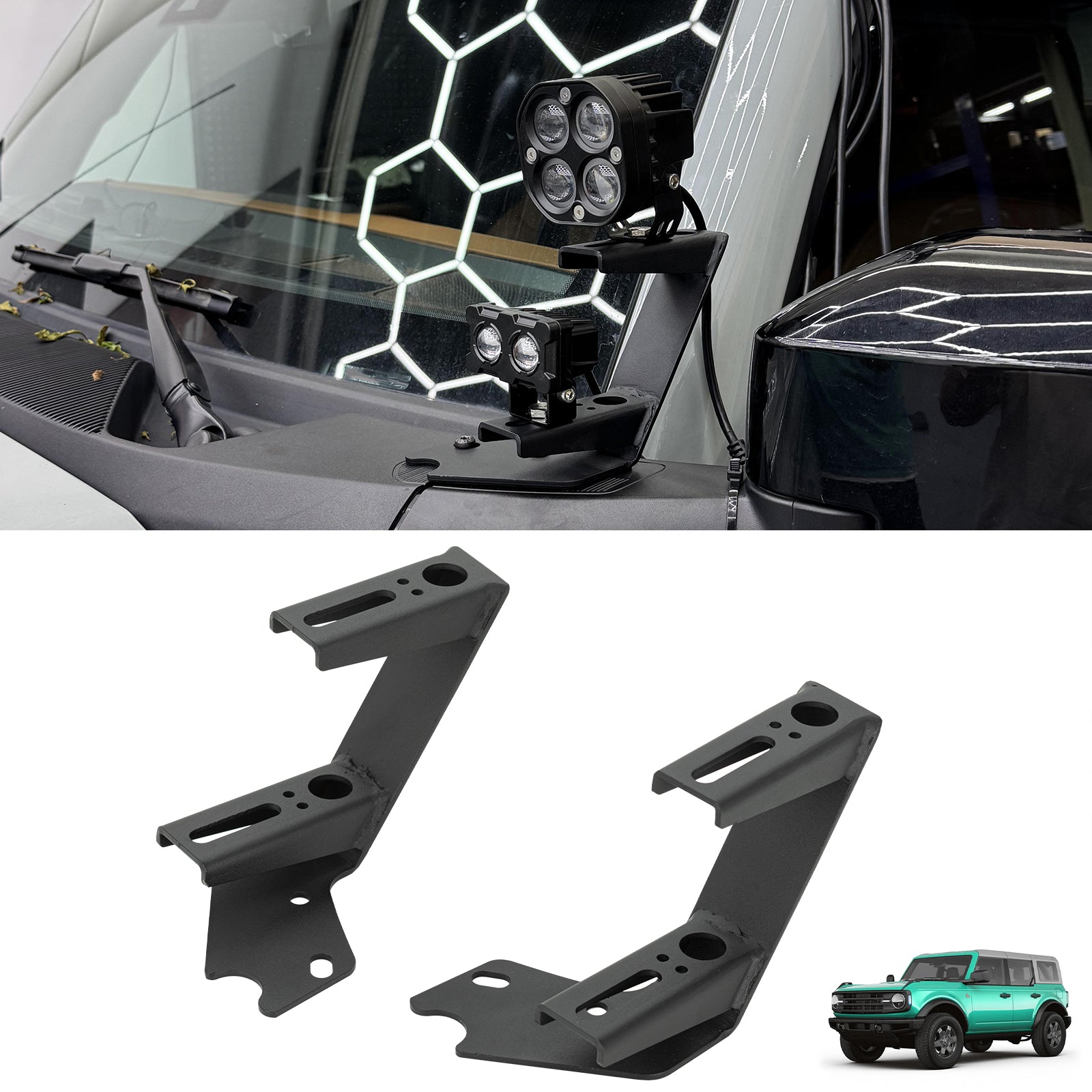 Front A-Pillar Off-Road Dual Light Mounting Brackets for 2021-2026 Ford Bronco 2/4 Door (2Pcs/Set)