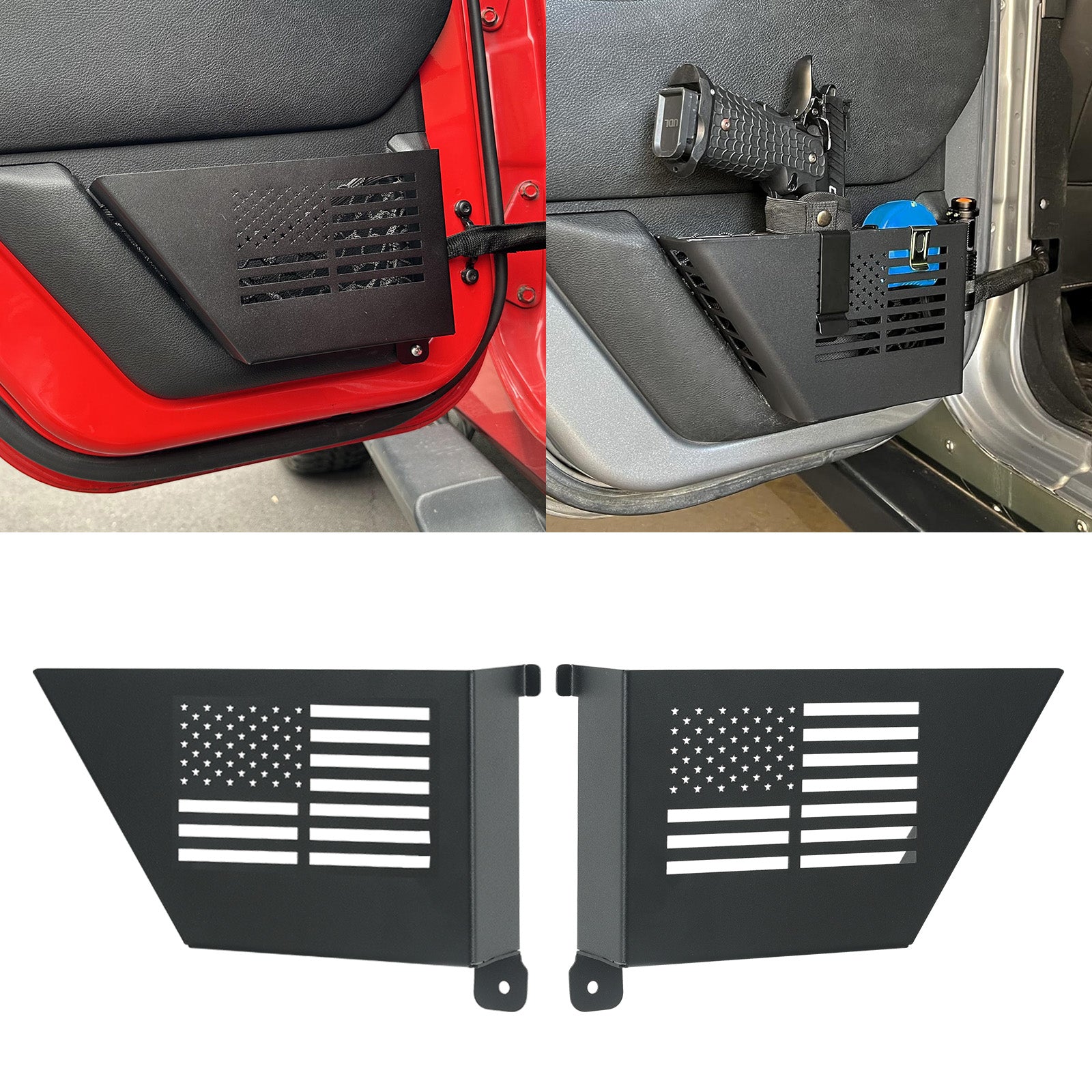 Jeep Wrangler Metal Front & Rear Door Storage Box for 2007-2018 Jeep Wrangler JK JKU 2/4 Door (4PCS) installed on door.
