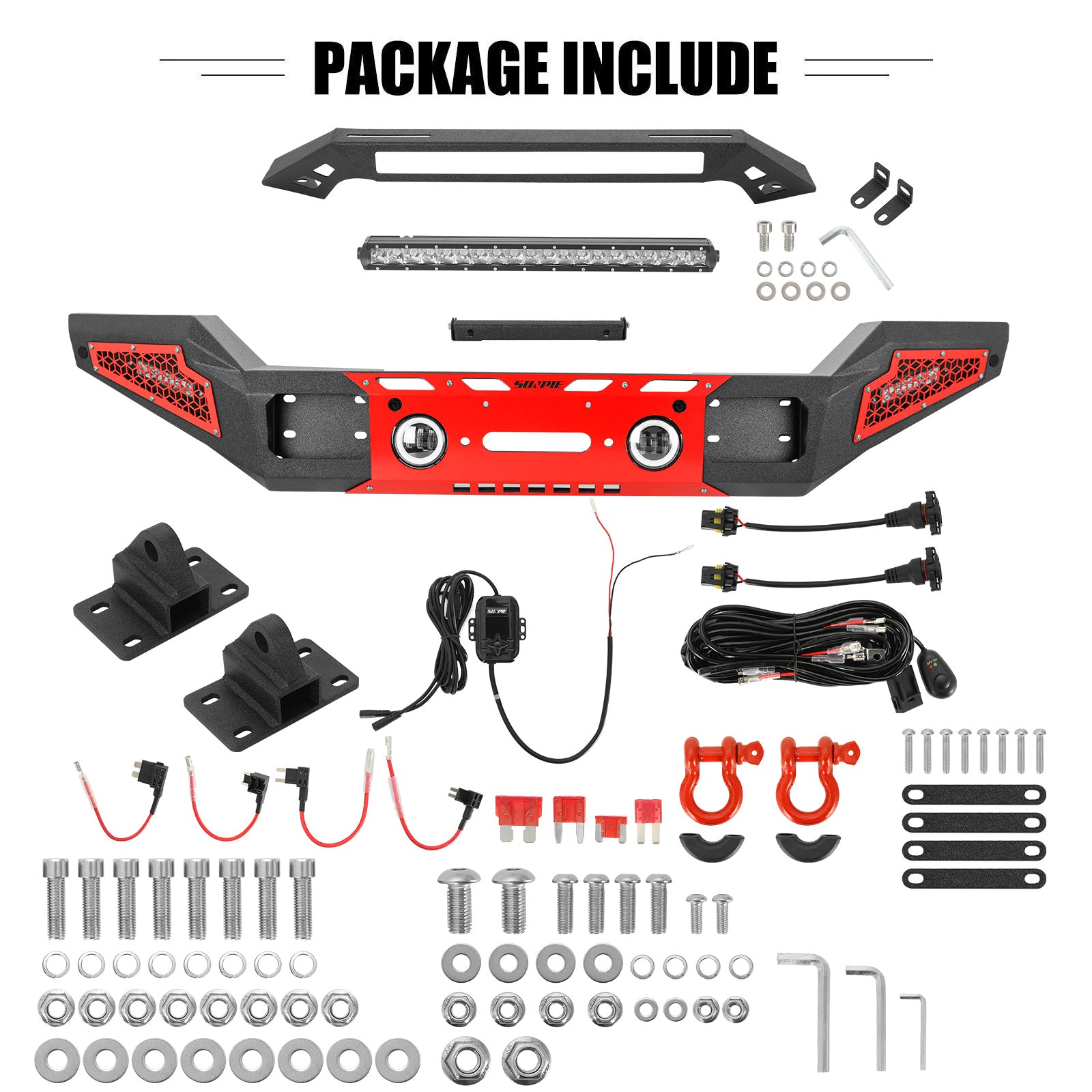 Rugged Carbon Steel Front & Rear Bumper Set for 2007-2018 Wrangler JK/JKU – Includes 6 Color Trim Kits & 2" Hitch