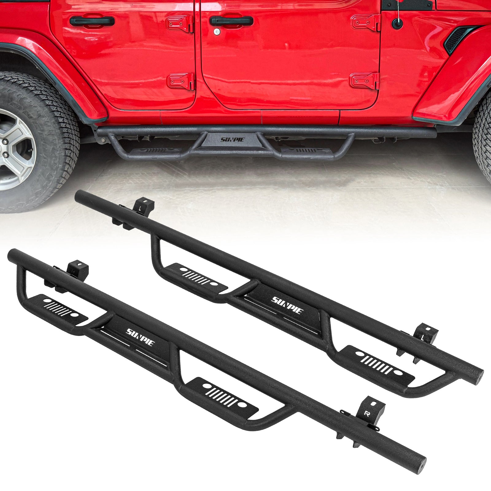 Entry-Level Running Boards Side Step Bars for Jeep Wrangler JLU/4XE 2018-2026 4 Door, Bolt-On Nerf Bars