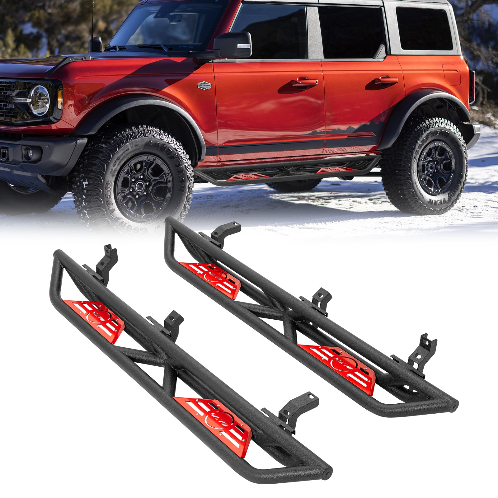 Heavy-Duty Carbon Steel Side Steps for 2021-2026 Ford Bronco 4-Door