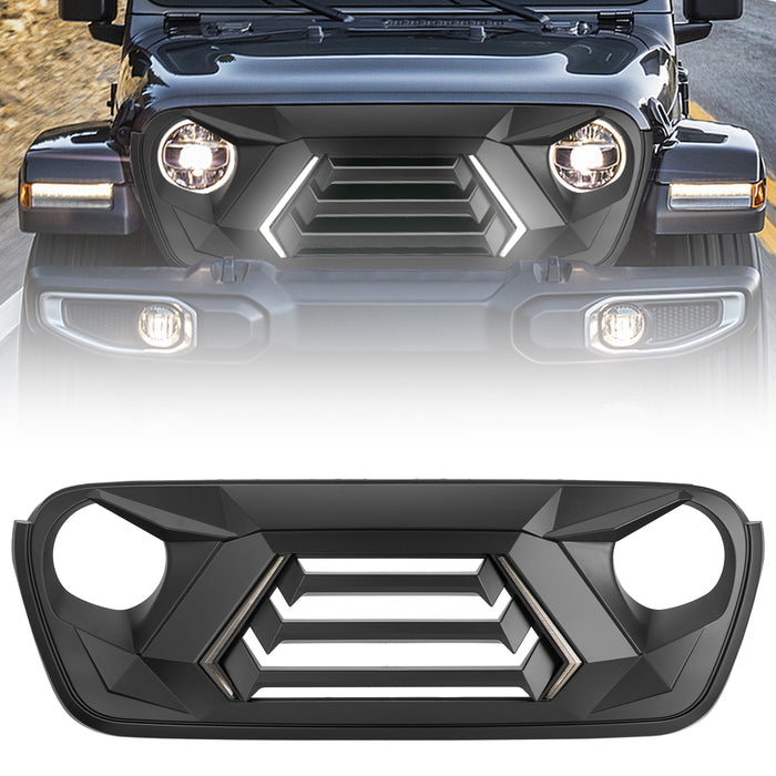 Jeep Grille (Spartan Fury) with DRL and Turn Signal for 2018-2025 Jeep Wrangler JL JLU 4XE & Jeep Gladiator