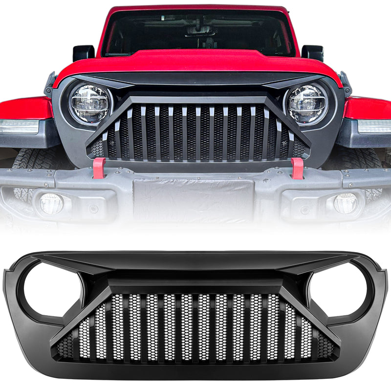 Jeep Grille Black Matte Black Paintable for 2018-2025 Jeep Wrangler JL/JLU 4XE & 2019-2025 Jeep Gladiator JT