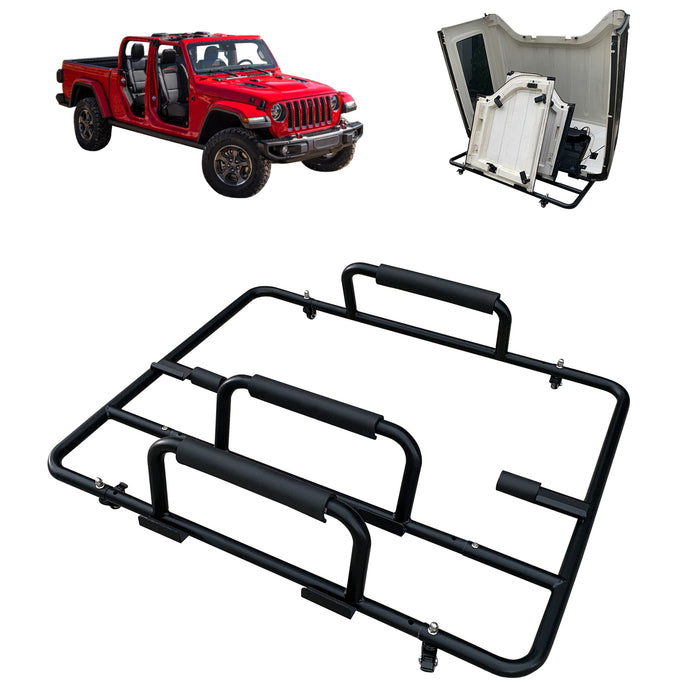 SUNPIE Upgraded Sliding Hard Top Carrier Freedom Panel Storage Rack Compatible with Jeep Wrangler 1987-2024 YJ TJ JK JKU JL JLU  Movable Cart with Suction Cup to Fix Rear Window