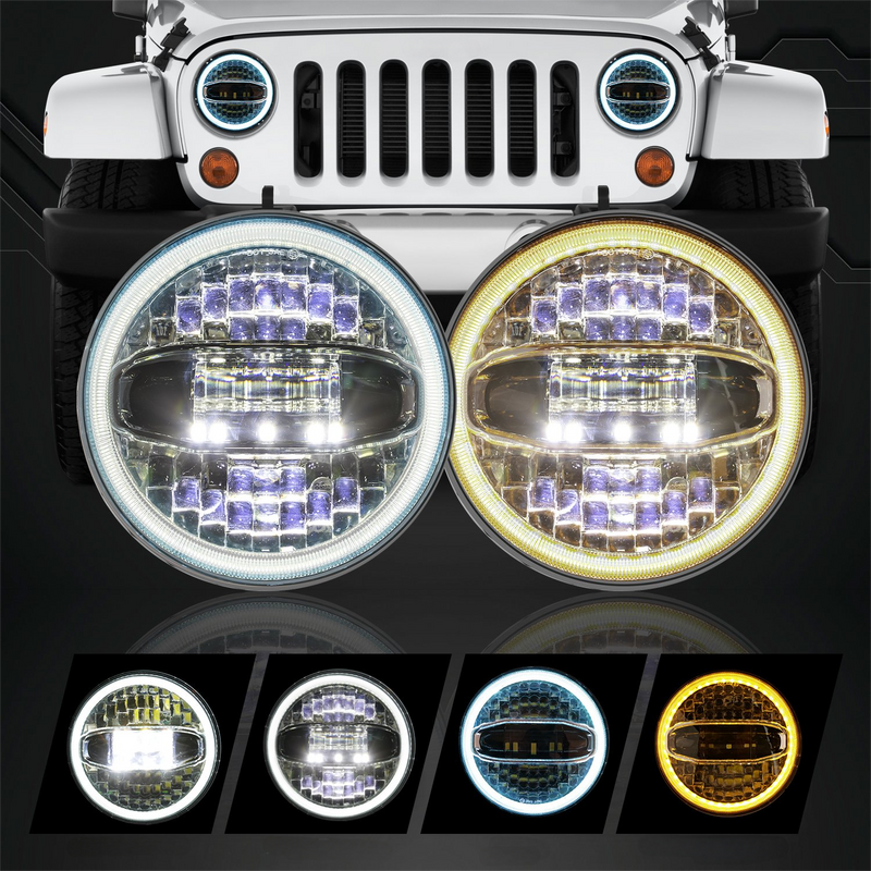 7" Halo LED Headlights & 4" Fog Lights 3D Lens with White DRL & Amber Turn Signal Combo Kit for 2007-2018 Jeep Wrangler JK JKU