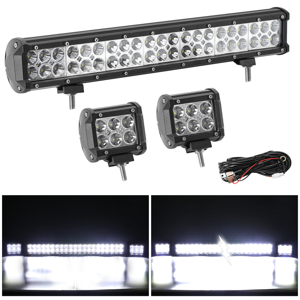 AUXTINGS LED Arbeitslicht Set: 20 Zoll 126W Lichtbar + 2x 4 Zoll Spots | 12V/24V Wasserdicht Für LKW, Auto, SUV, Boot