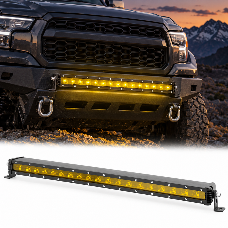 Yellow Single-Row LED Off-Road Light Bar with Mounting Brackets, 7–48 Inch