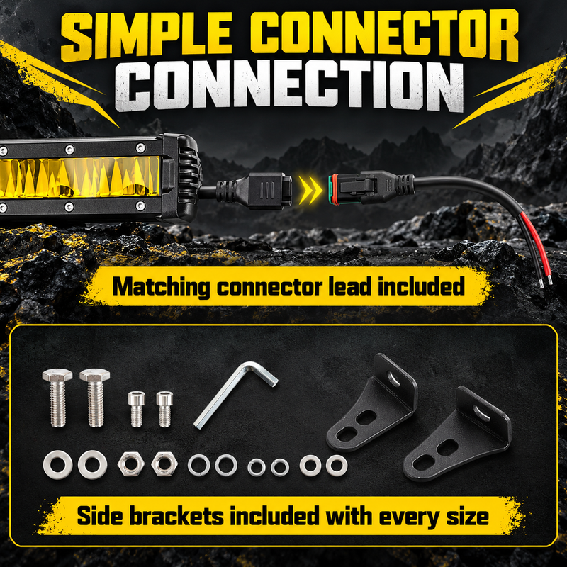 Yellow Single-Row LED Off-Road Light Bar with Mounting Brackets, 7–48 Inch