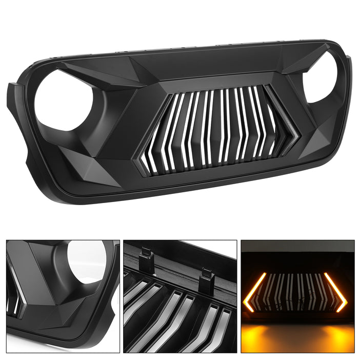 Jeep Grille (Aggressive Mesh) with DRL and Turn Signal for 2018-2025 Jeep Wrangler JL JLU 4XE & Jeep Gladiator