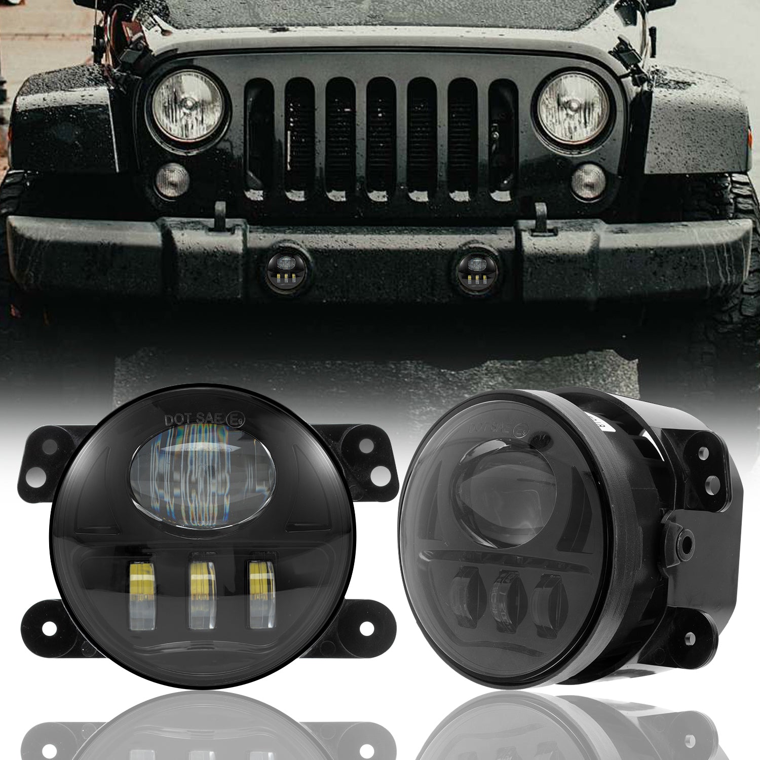 4 inch Blcak/Chrome 3D Lens 45W LED Fog Lights for 2007-2018 Jeep Wrangler JK JKU (2pcs/set)