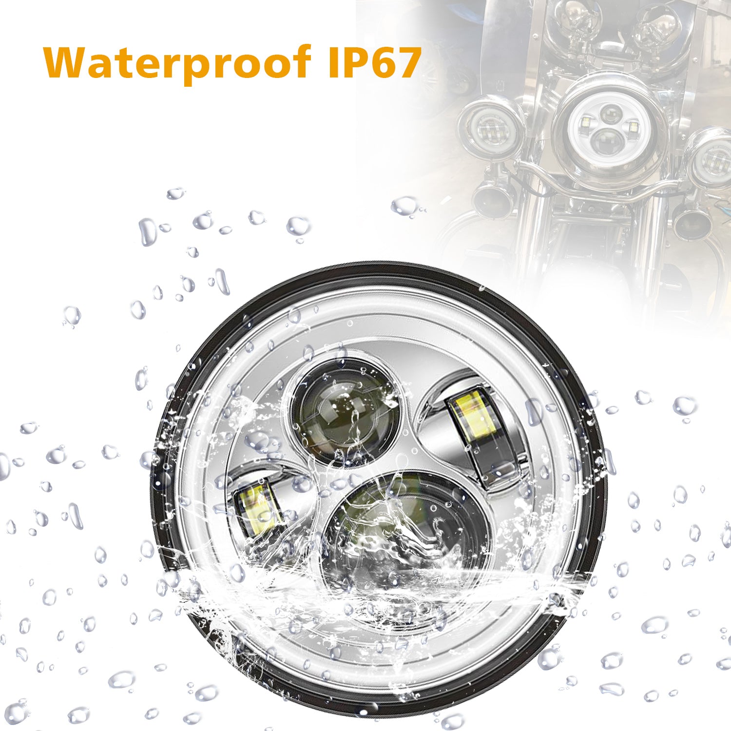 7" LED Halo Headlight for Harley – Chrome/Black, DRL + Turn Indicator Function (2 Adapters Included)