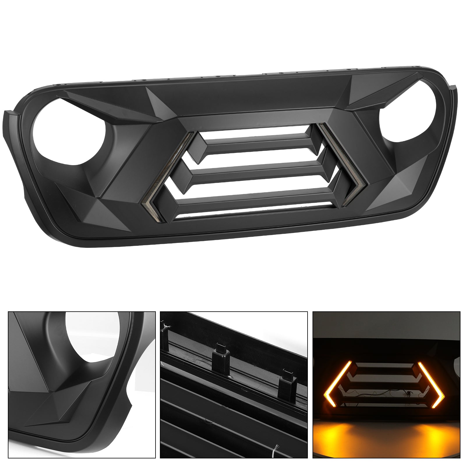 Jeep Grille (Spartan Fury) with DRL and Turn Signal for 2018-2026 Jeep Wrangler JL JLU 4XE & Jeep Gladiator