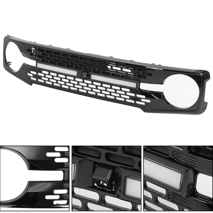 Ford Bronco Gloss Black ABS Grille with Letters and Long Grille Light