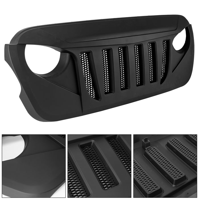 Jeep Grille (Transformers) with Mesh Matte Black Grid for 2018-2024 Jeep Wrangler JL JLU & Jeep Gladiator JT