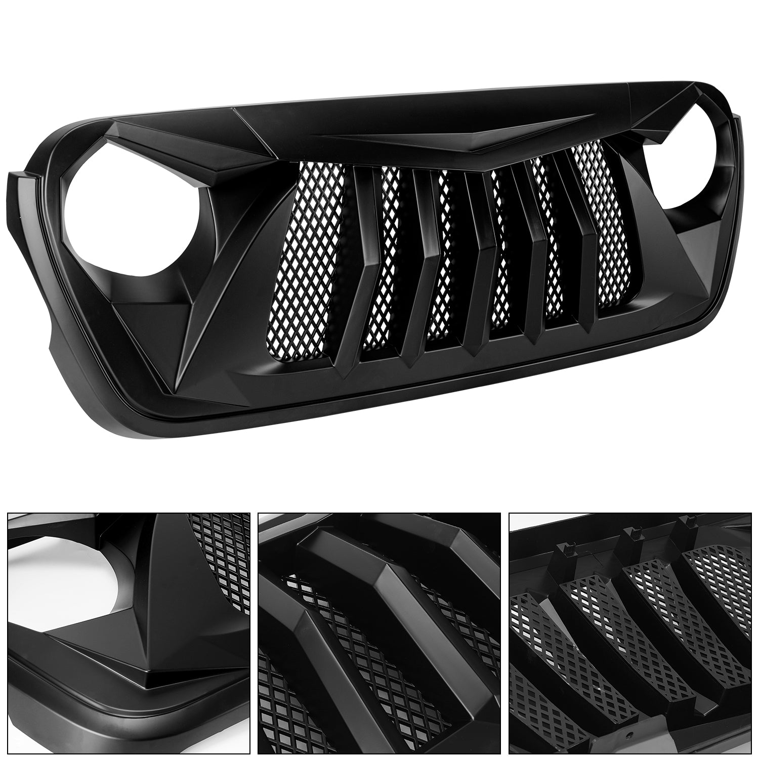 Jeep Grille (Bird of Prey) ABS Matte Black Mesh Grille for 2018-2026 Jeep Wrangler JL/JLU 4XE & Jeep Gladiator JT