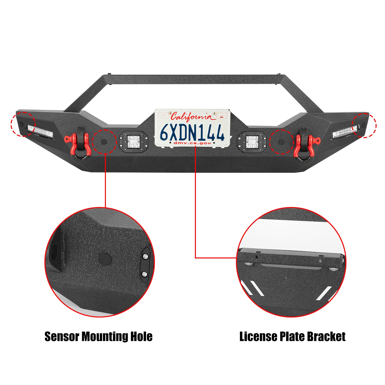 Jeep Front Bumper with Winch Plate, LED Lights & D-Rings for 2007–2026 Wrangler JK/JL/4XE & JT