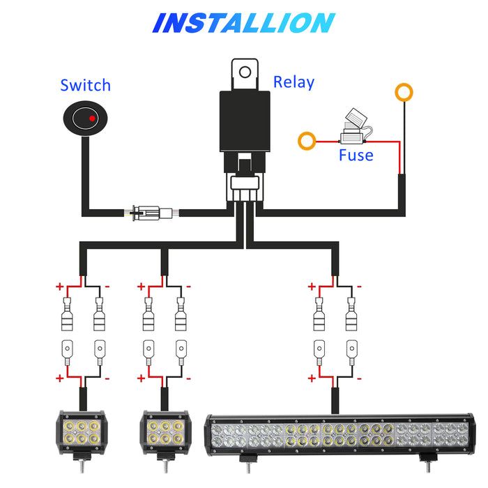 20 Inch 126W Two-Rows Spot & Flood Combo LED Light Bar and 2pcs 4 Inch 18W LED Work Light Pods w/Wiring Harness