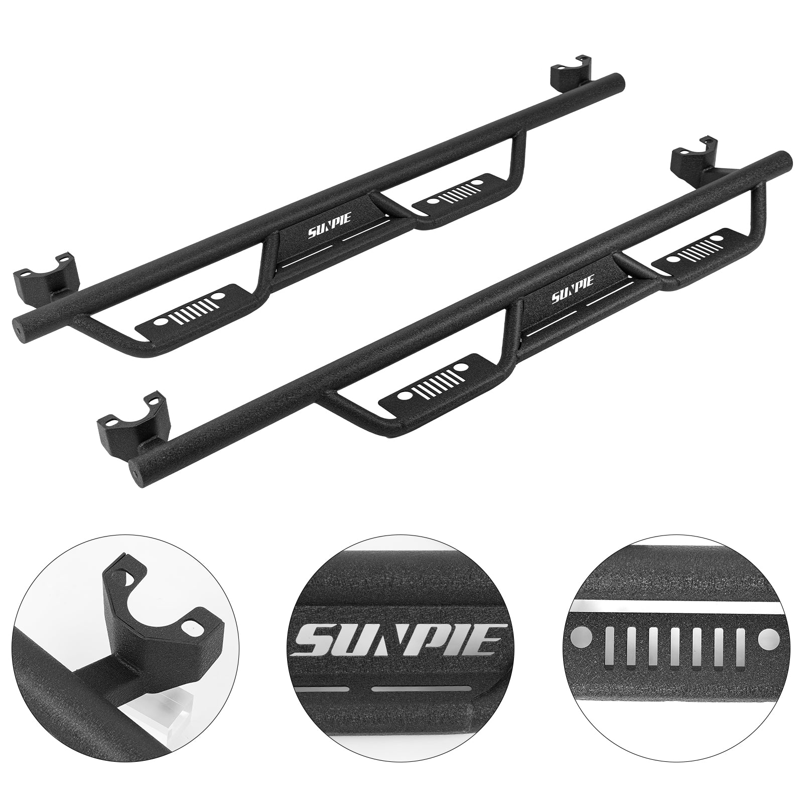 Entry-Level Textured Black Running Boards for 2007-2018 Jeep Wrangler JKU 4-Door