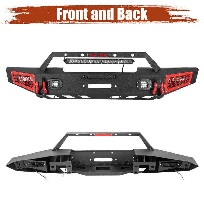 Ford Bronco Steel Front Bumper with Winch Plate and 5 LED Lights D-rings & Sensor Mounting Hole/ACC Mounting Bracket