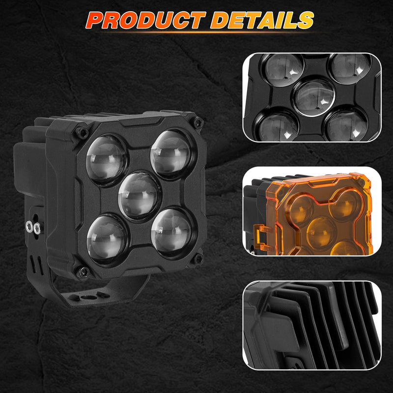 3.5" 170W LED Pod Lights, Dual Color White & Amber Off-Road Work Lights for Trucks and SUVs