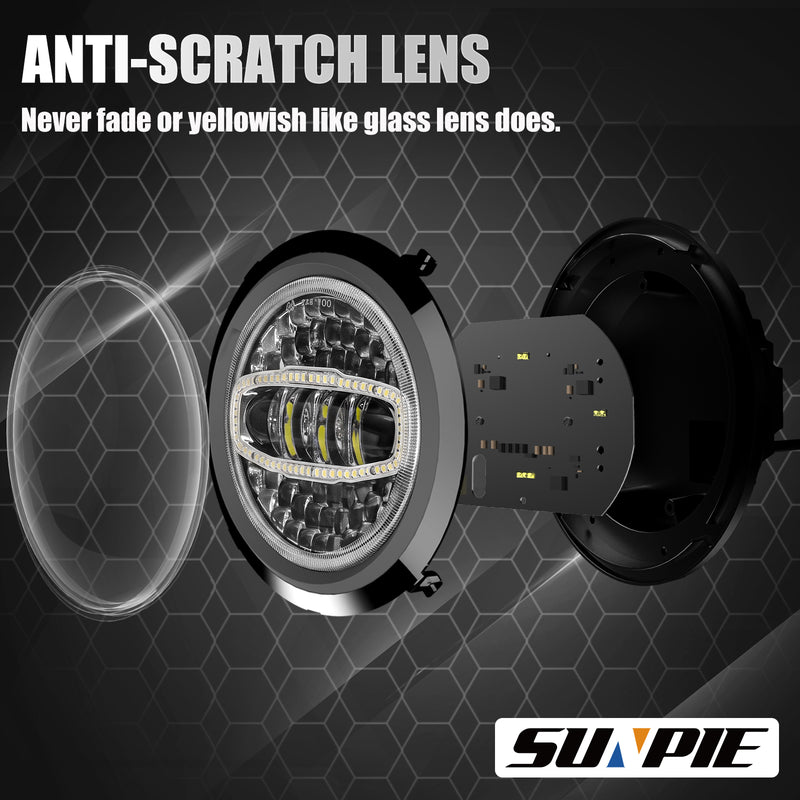 7-Inch 5D Lens LED Headlight Kit with DRL, Mounting Bracket & Wiring Adapters for Harley, Indian & Yamaha