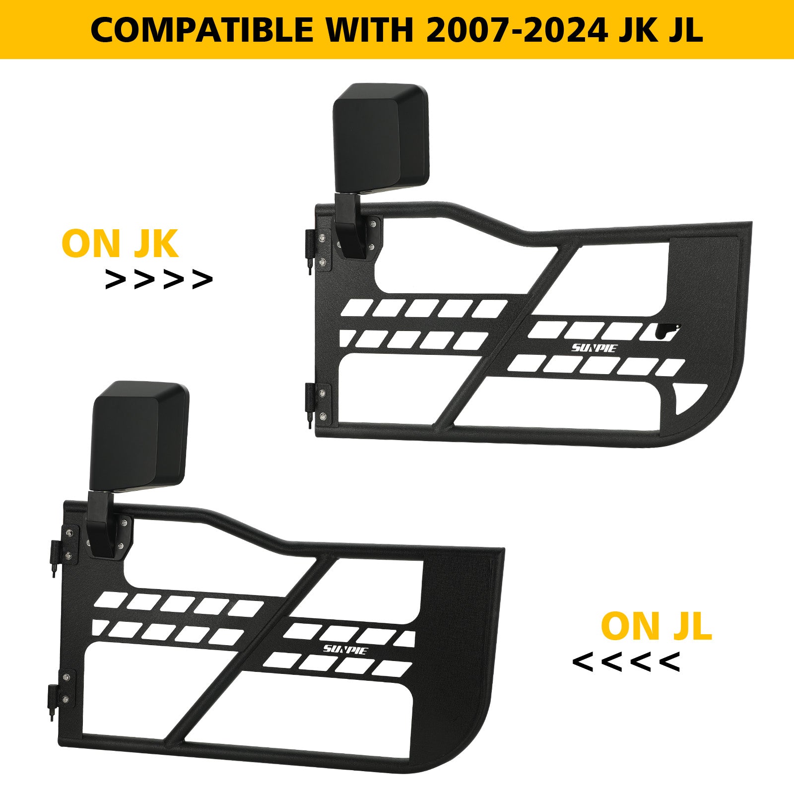 [1987-2026 Universal] 4-Bolt Half-Door Rearview Mirrors Pair for Jeep Wrangler YJ TJ LJ JK JL 4xe Gladiator JT