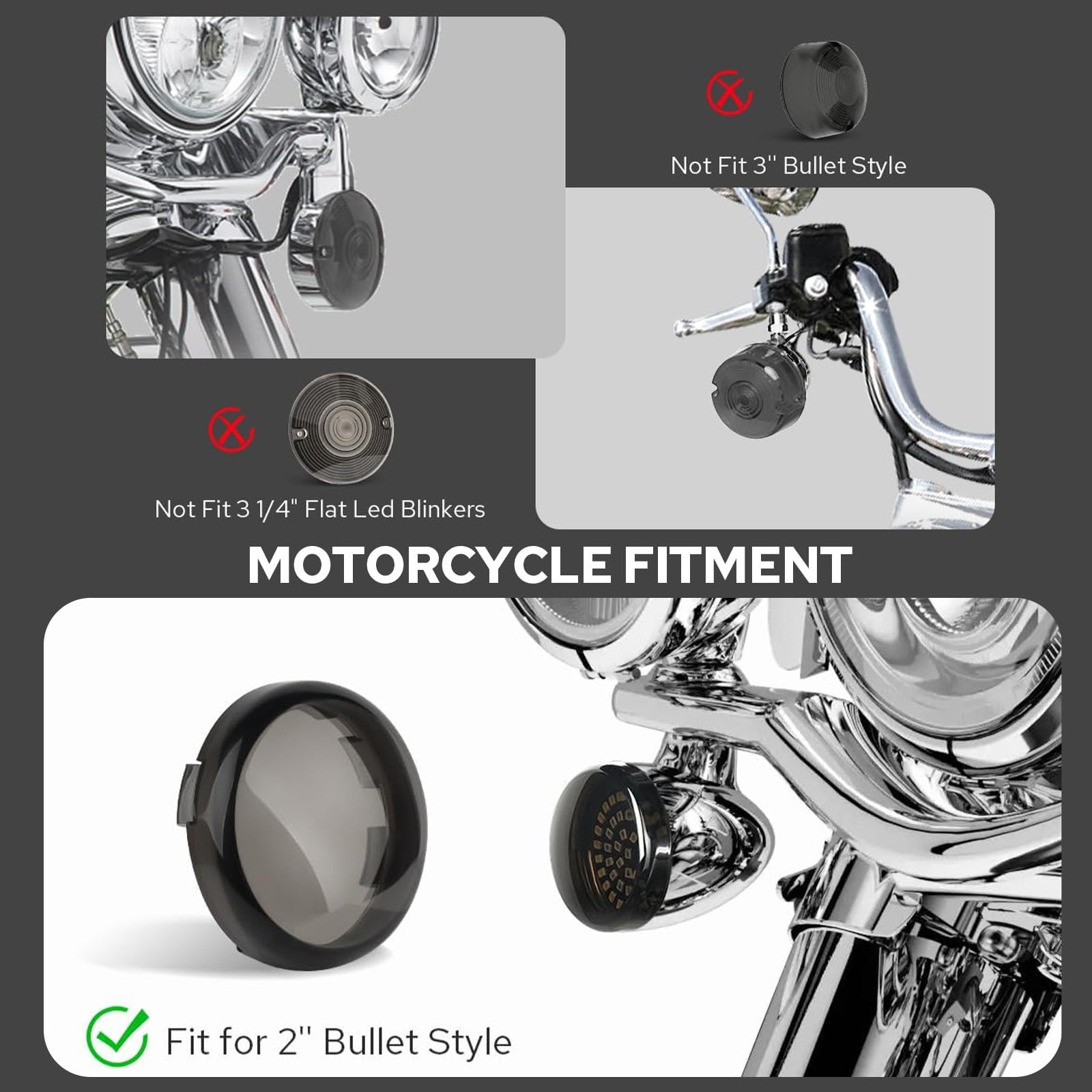 1157 Bullet-Style LED Front Turn Signals (White DRL + Amber Turn Signal) for Harley-Davidson Motorcycles fitment guide