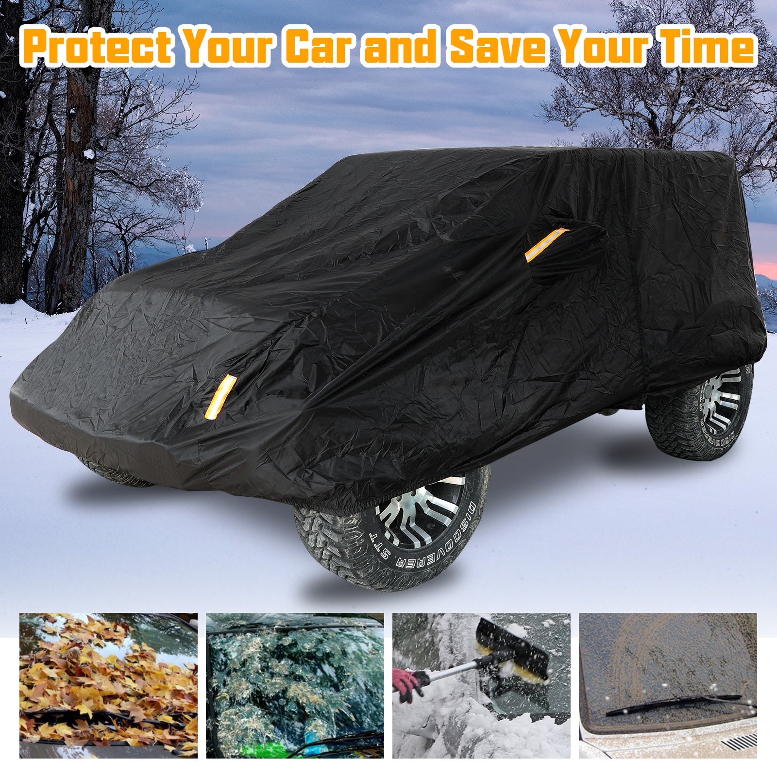 Jeep Wrangler 2-Door Black Car Cover for 1987-2026 Jeep Wrangler YJ TJ LJ JK JL