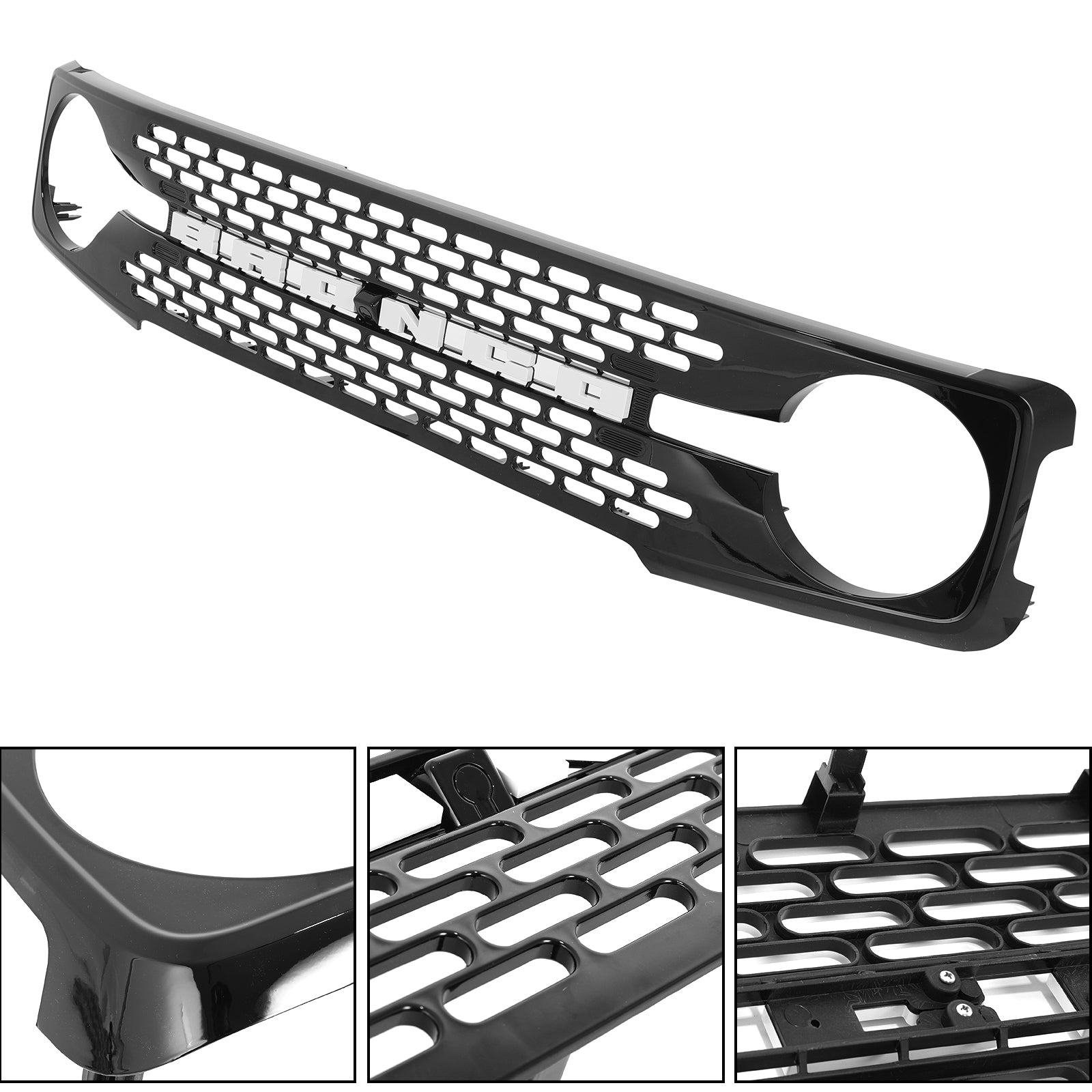 Ford Bronco Grille ABS Plastic White Black W/Letters and Camera Hole for 2021-2026 Ford Bronco