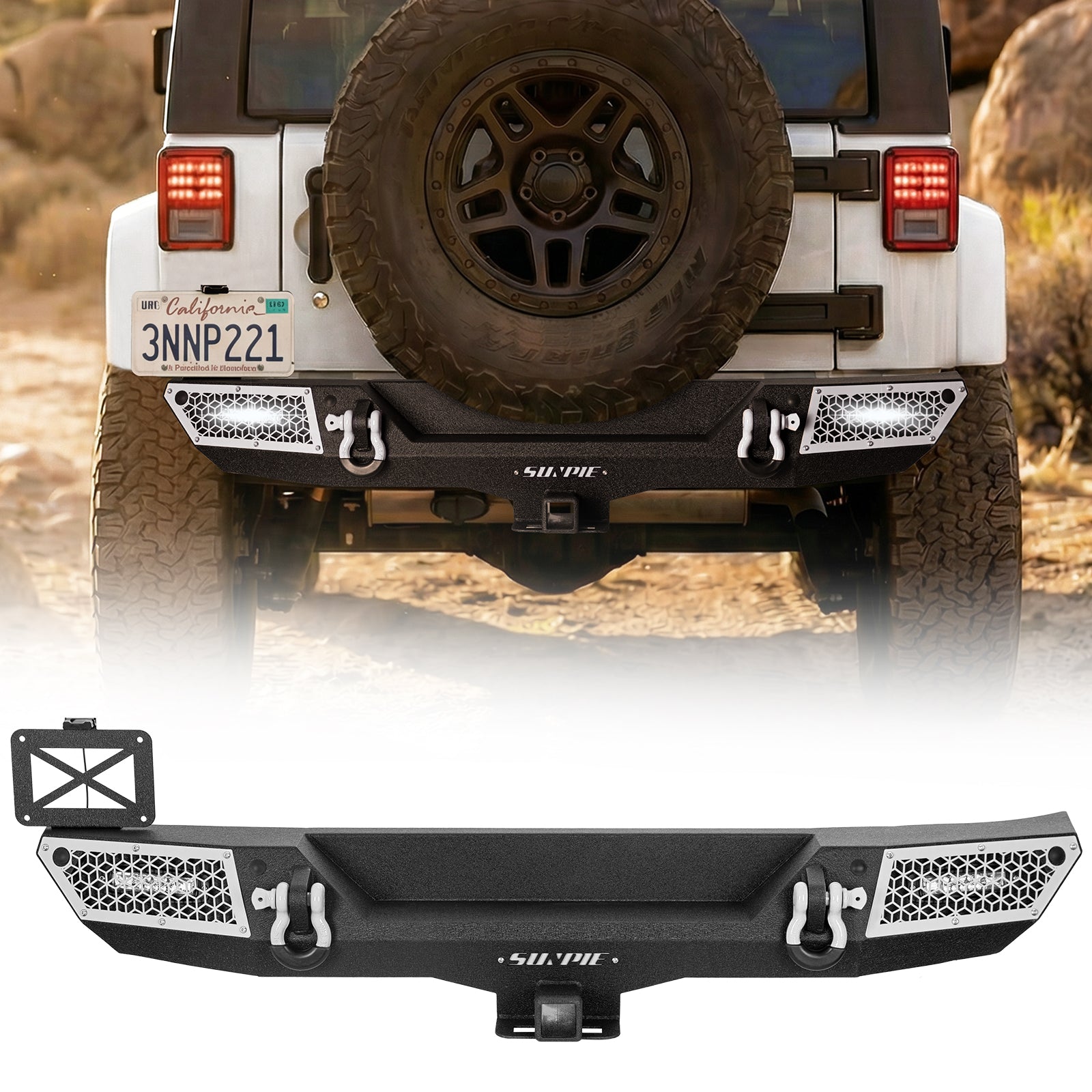Rugged Carbon Steel Front & Rear Bumper Set for 2007-2018 Wrangler JK/JKU – Includes 6 Color Trim Kits & 2" Hitch