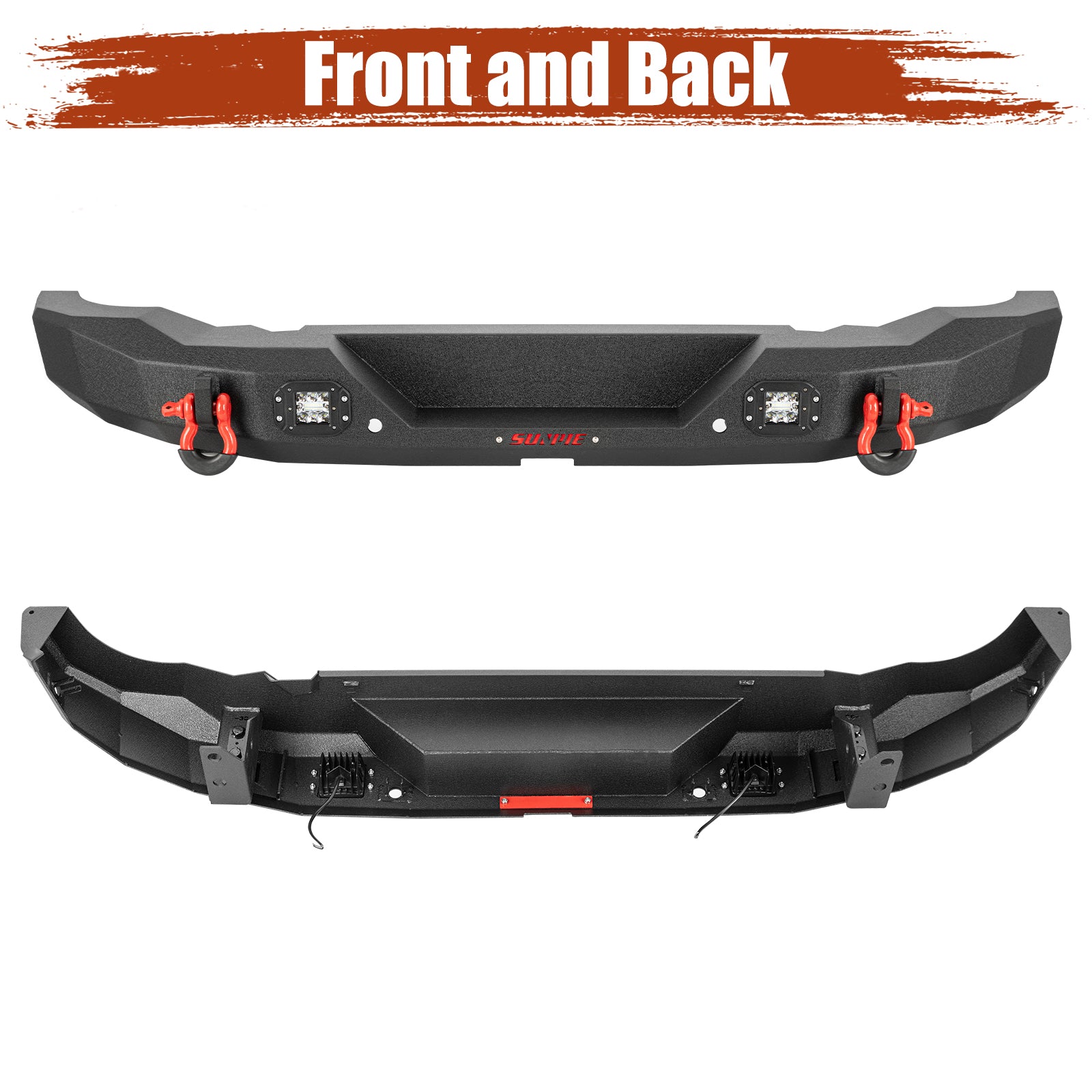 Ford Bronco Heavy Duty Steel Rear Bumper with LED Work Lights, Sensor Holes & D-Rings
