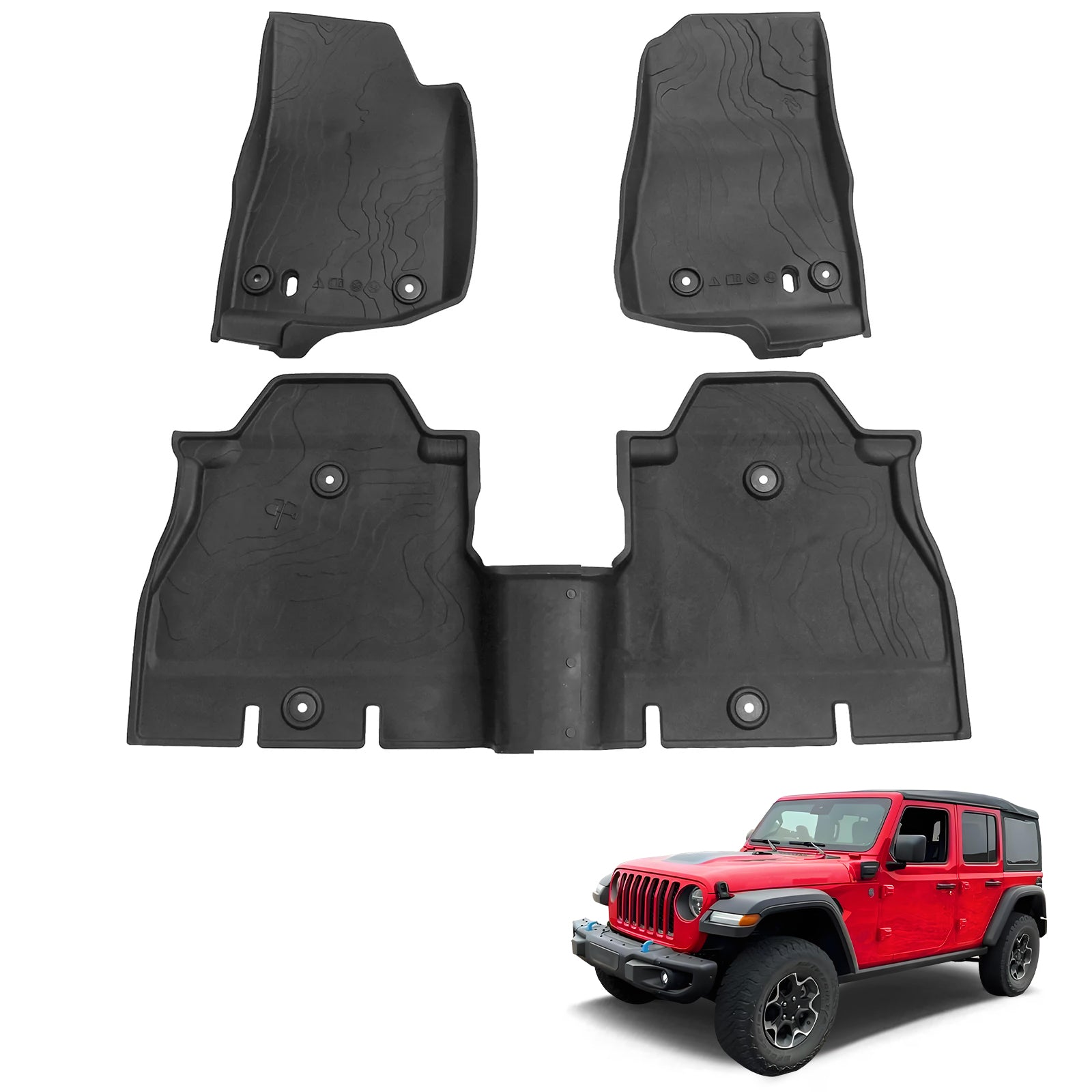 '18-'26 Jeep Wrangler JLU 4-Door Front & Rear TPE Floor Mats