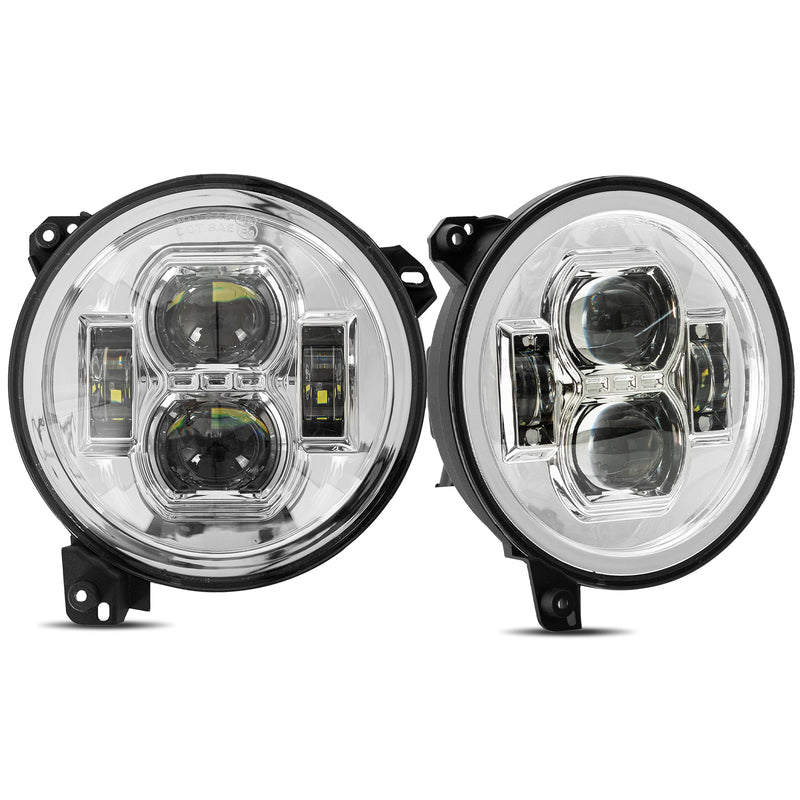 9 inch Black/Chrome High/Low Beam LED Headlights for '18-'26 Jeep Wrangler JL 4xe and Jeep Gladiator  (2pcs/set)