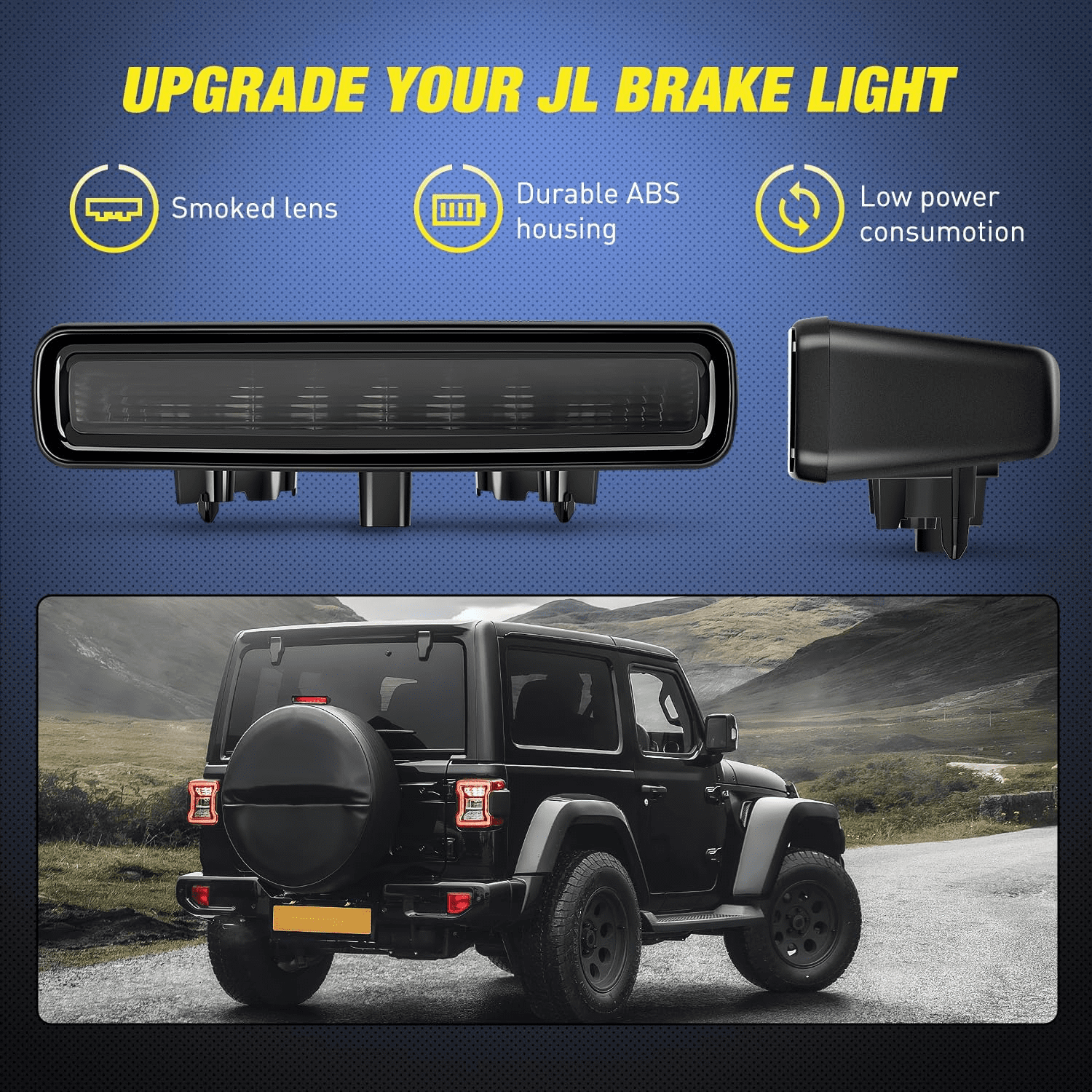 Smoked ABS Third Brake Light for 2018-2026 Jeep Wrangler 4xe JL/JLU
