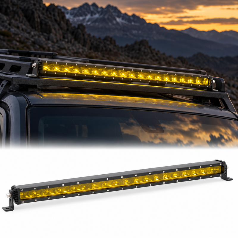 Yellow Single-Row LED Off-Road Light Bar with Mounting Brackets, 7–48 Inch