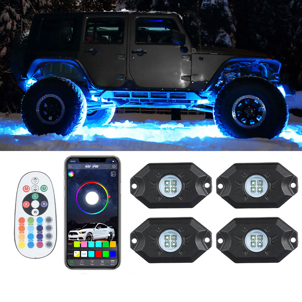 Sunpie RGB-W 4 pod Mini LED Rock Lights Bluetooth & Remote Dual
