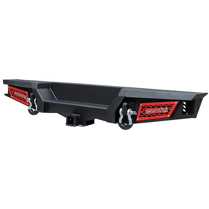 Jeep Rear Bumper Textured Black w/2x 18W LED Lights & Hook Receivers and 2X 4.75T D-Rings Compatible With 2018-2025 Wrangler JL & JLU 4xe